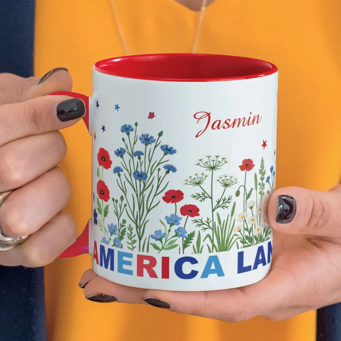 America Floral Personalized Mug