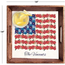 Americana Floral Flag Personalized Square Serving Tray