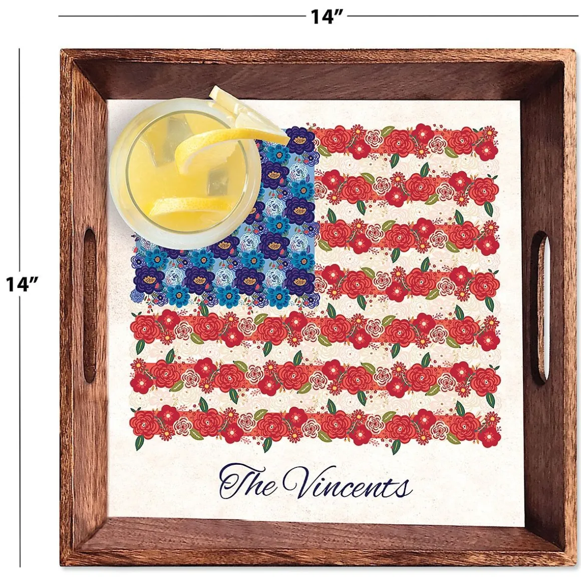 Americana Floral Flag Personalized Square Serving Tray