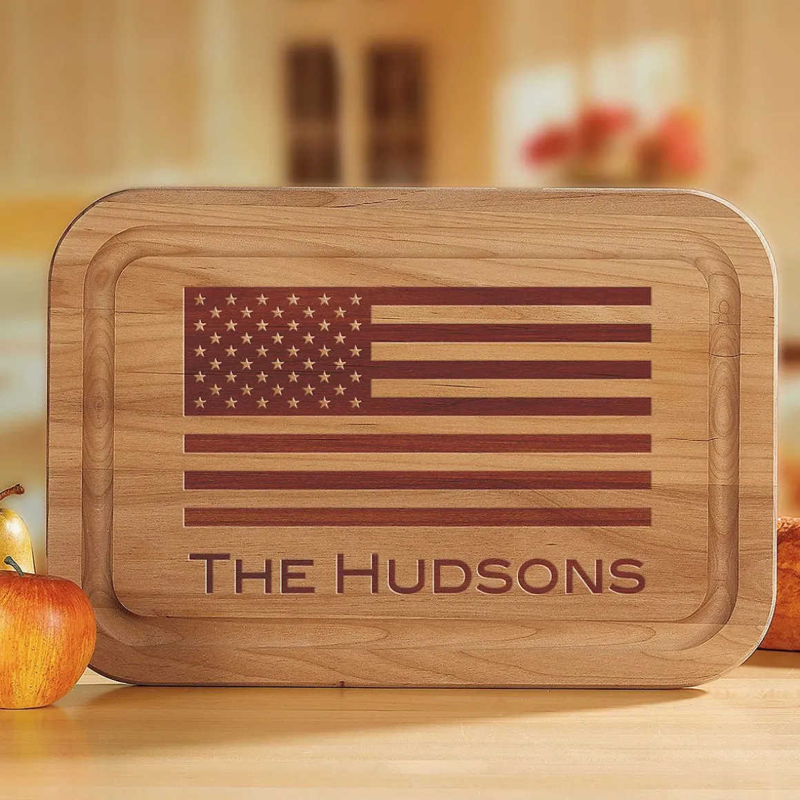 American Flag Personalized Alder Wood Cutting Board