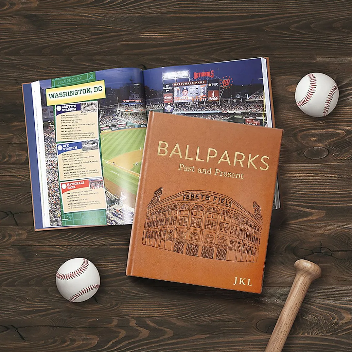 Ballparks Past and Present Personalized Tan Leather-bound Book