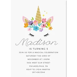 Bashful Unicorn Birthday Personalized Invitations