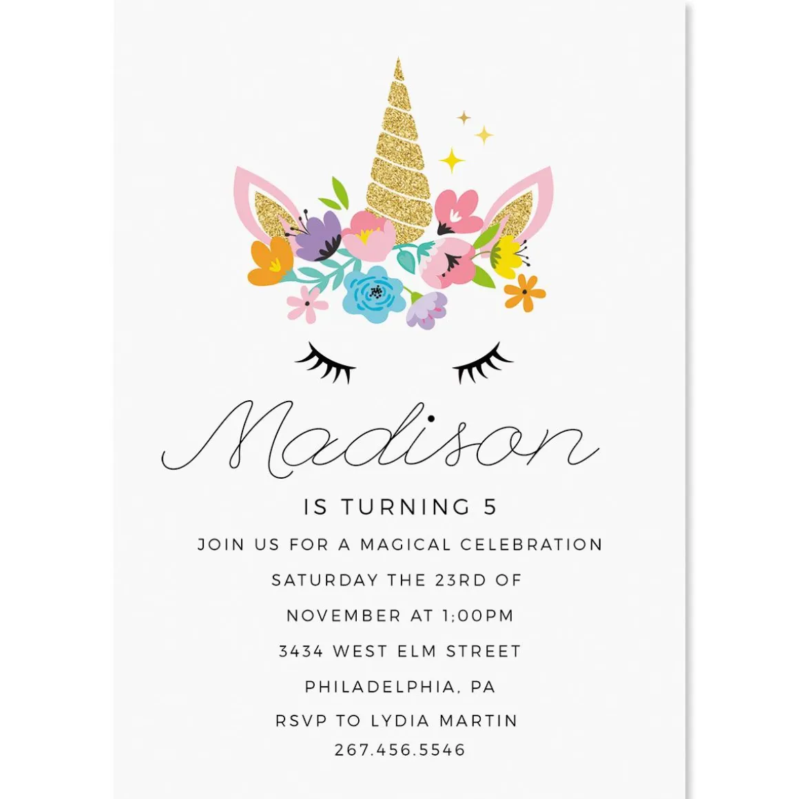 Bashful Unicorn Birthday Personalized Invitations