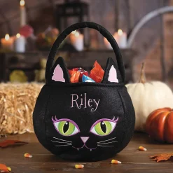 Black Cat Halloween Personalized Treat Basket