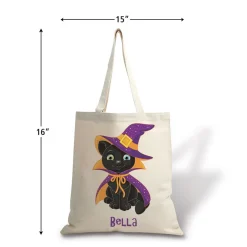 Black Cat Personalized Halloween Canvas Tote