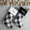 Black Cuff Black and White Checker Personalized Christmas Stocking