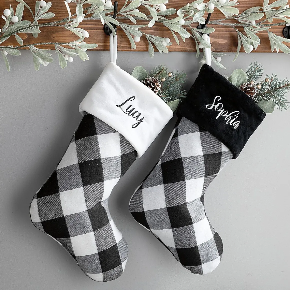 Black Cuff Black and White Checker Personalized Christmas Stocking