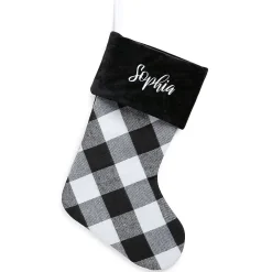 Black Cuff Black and White Checker Personalized Christmas Stocking