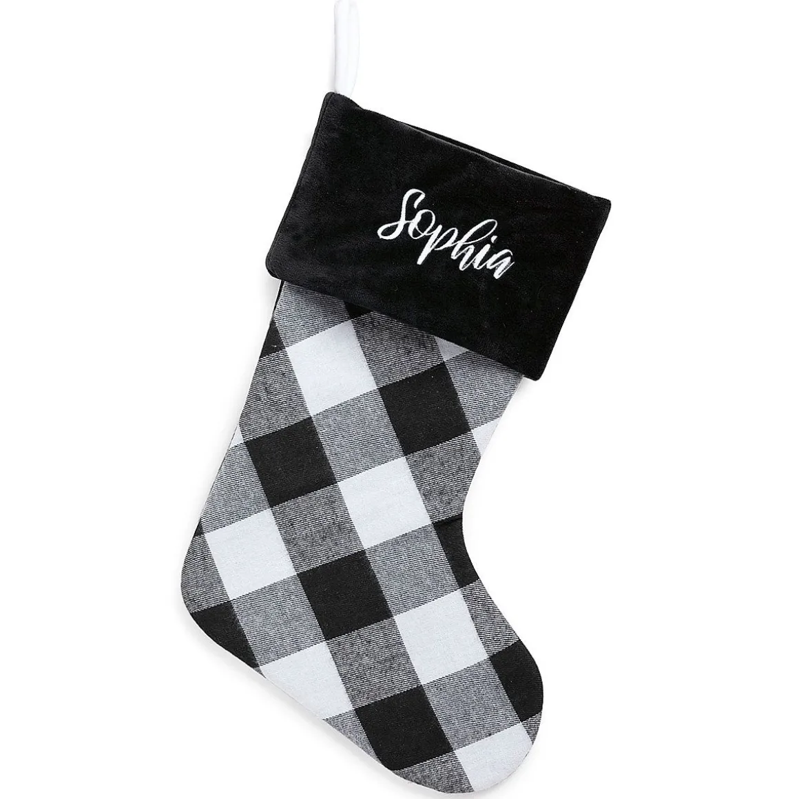 Black Cuff Black and White Checker Personalized Christmas Stocking
