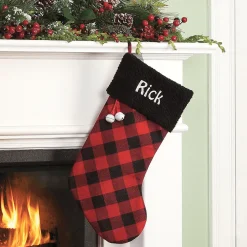Black Cuff Buffalo Plaid Personalized Christmas Stocking