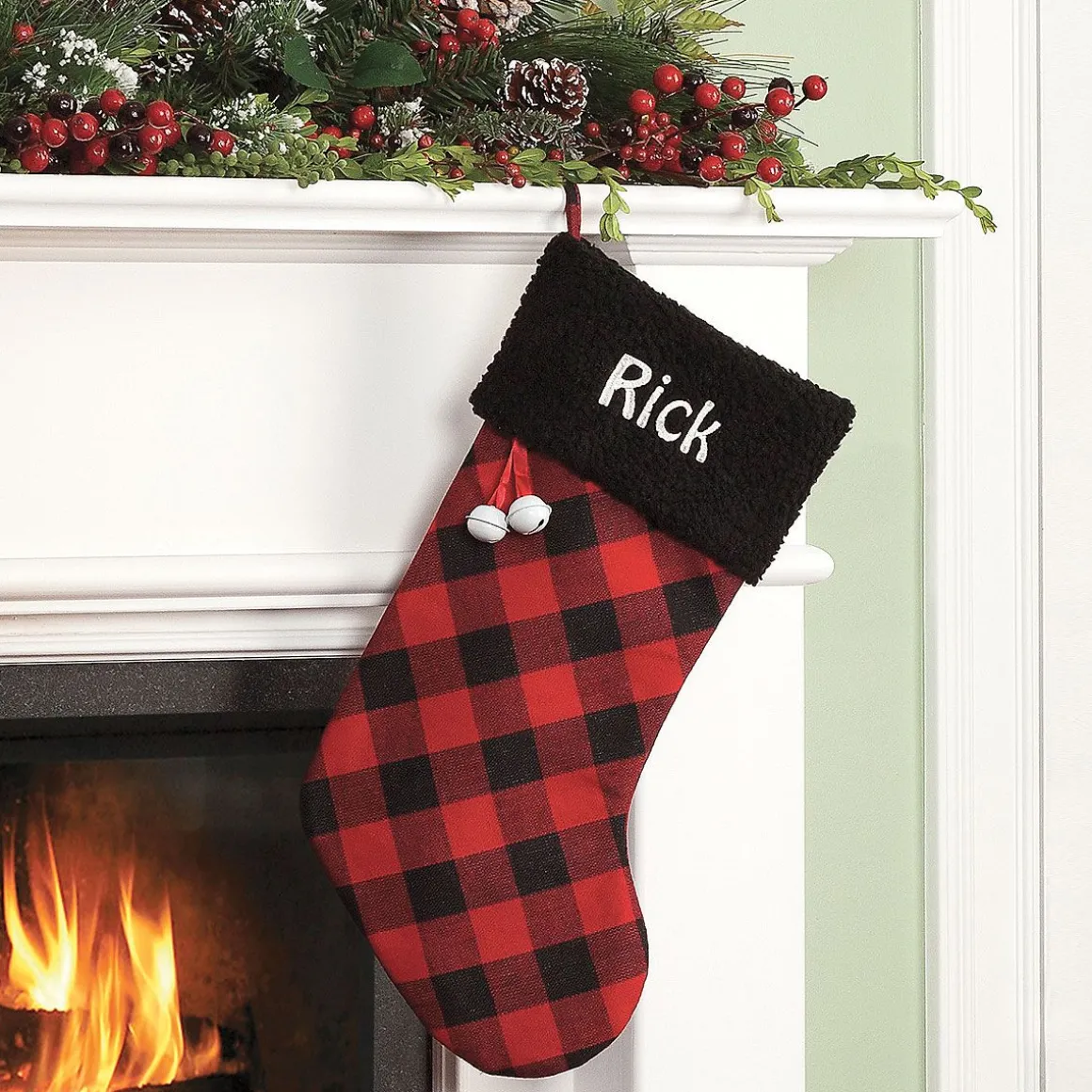 Black Cuff Buffalo Plaid Personalized Christmas Stocking