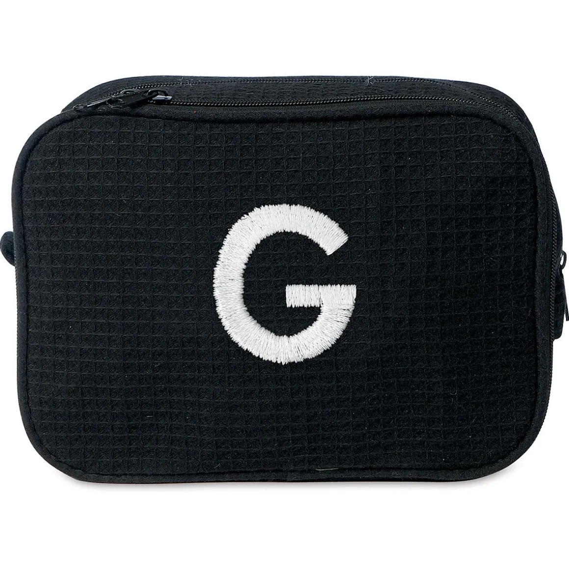 Black Monogrammed Waffle Weave Cosmetic Bag