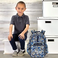Blue Camo Backpack with Attached Personalized Lunch Bag