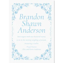 Blue Filigree Frame Birth Announcements