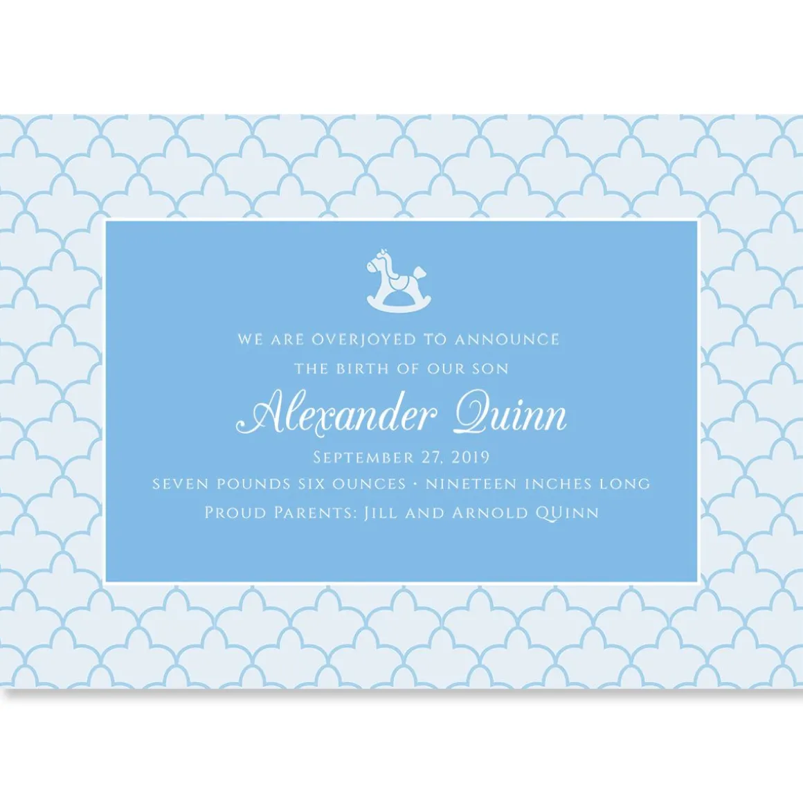 Blue Scalloped Personalized Birth Announcement
