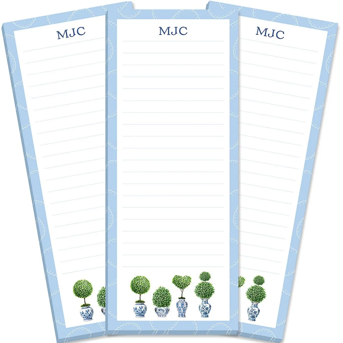 Blue & White Topiary Personalized Shopping List Pads