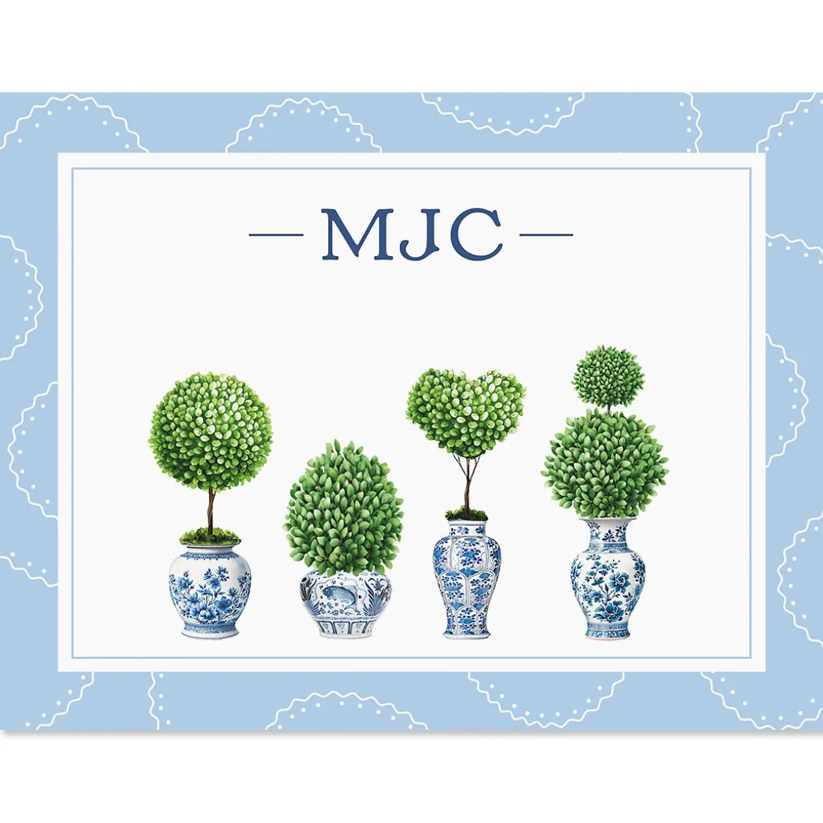 Blue & White Topiary Personalized Note Cards