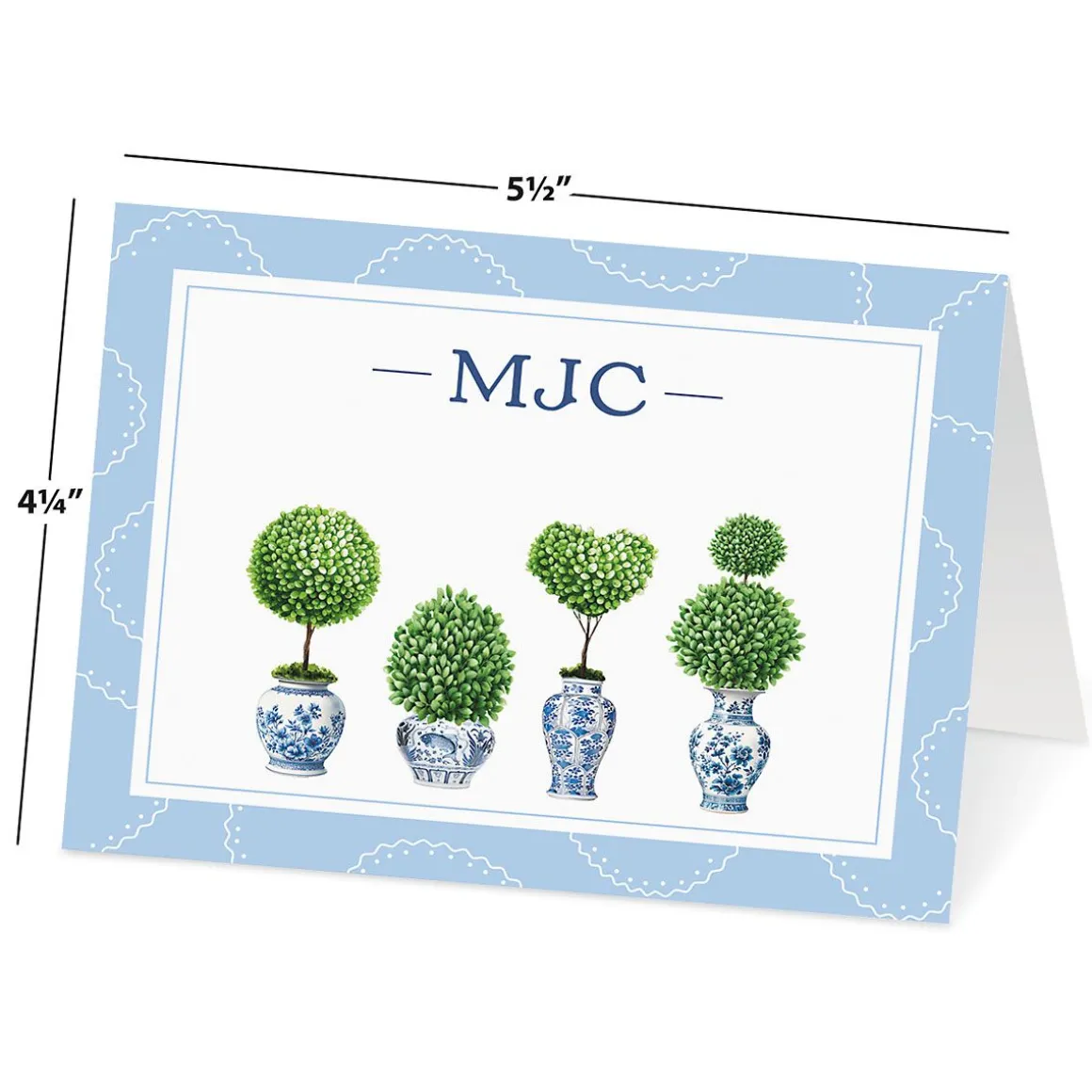Blue & White Topiary Personalized Note Cards