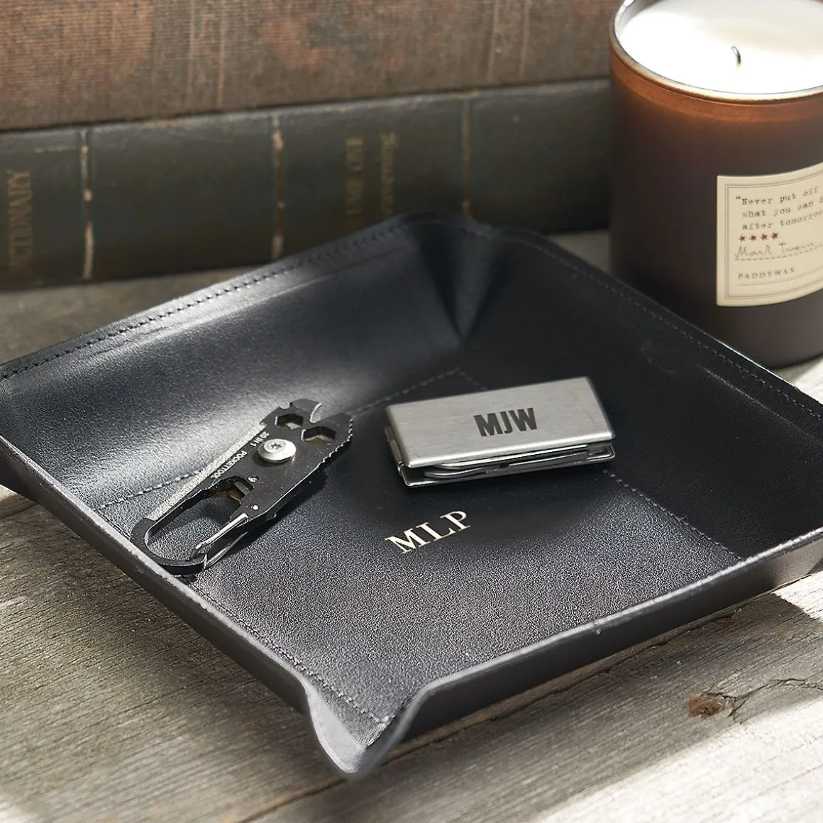 Bonded Leather Moldable Personalized Black Catchall