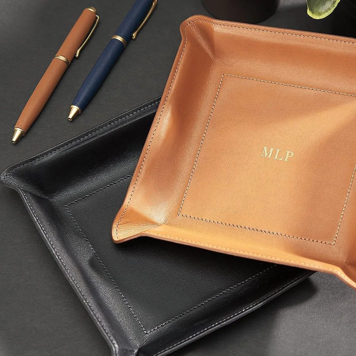 Bonded Leather Moldable Personalized Black Catchall