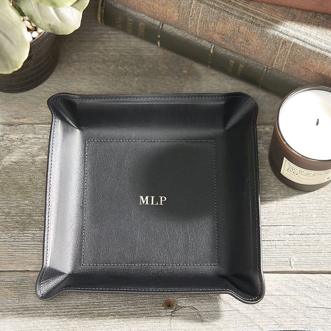 Bonded Leather Moldable Personalized Black Catchall