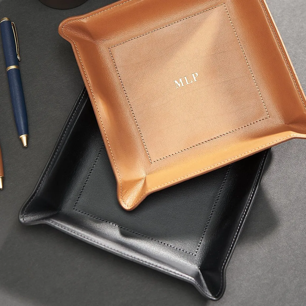 Bonded Leather Moldable Personalized Black Catchall