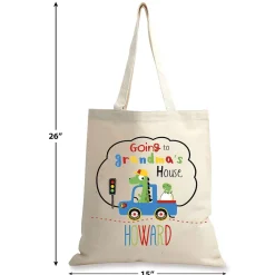 Boy Travel To Grandma's Personalized Natural Canvas Tote