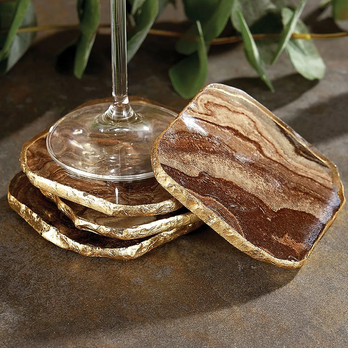 Brown Agate Marble Glass Coaster