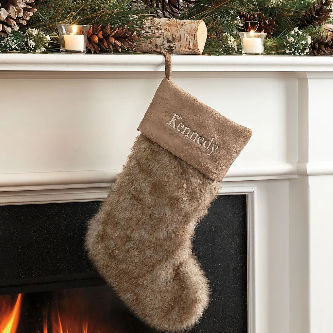 Brown Faux Fur Personalized Christmas Stocking