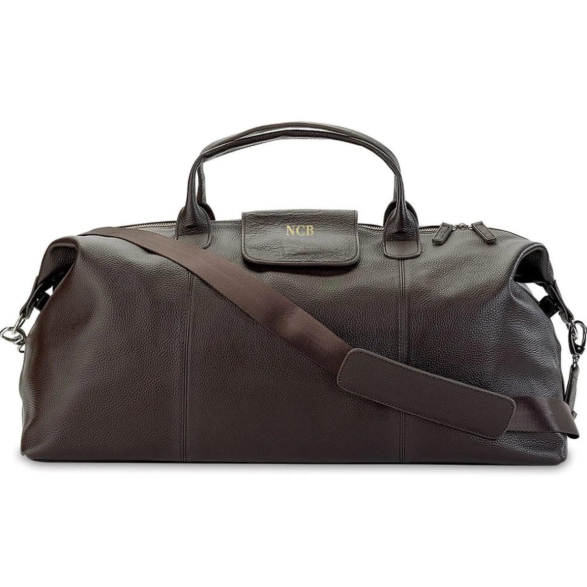 Brown Genuine Leather Monogrammed Duffel Bag