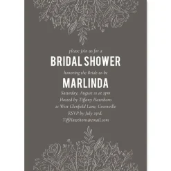 Charcoal Floral Personalized Invitations