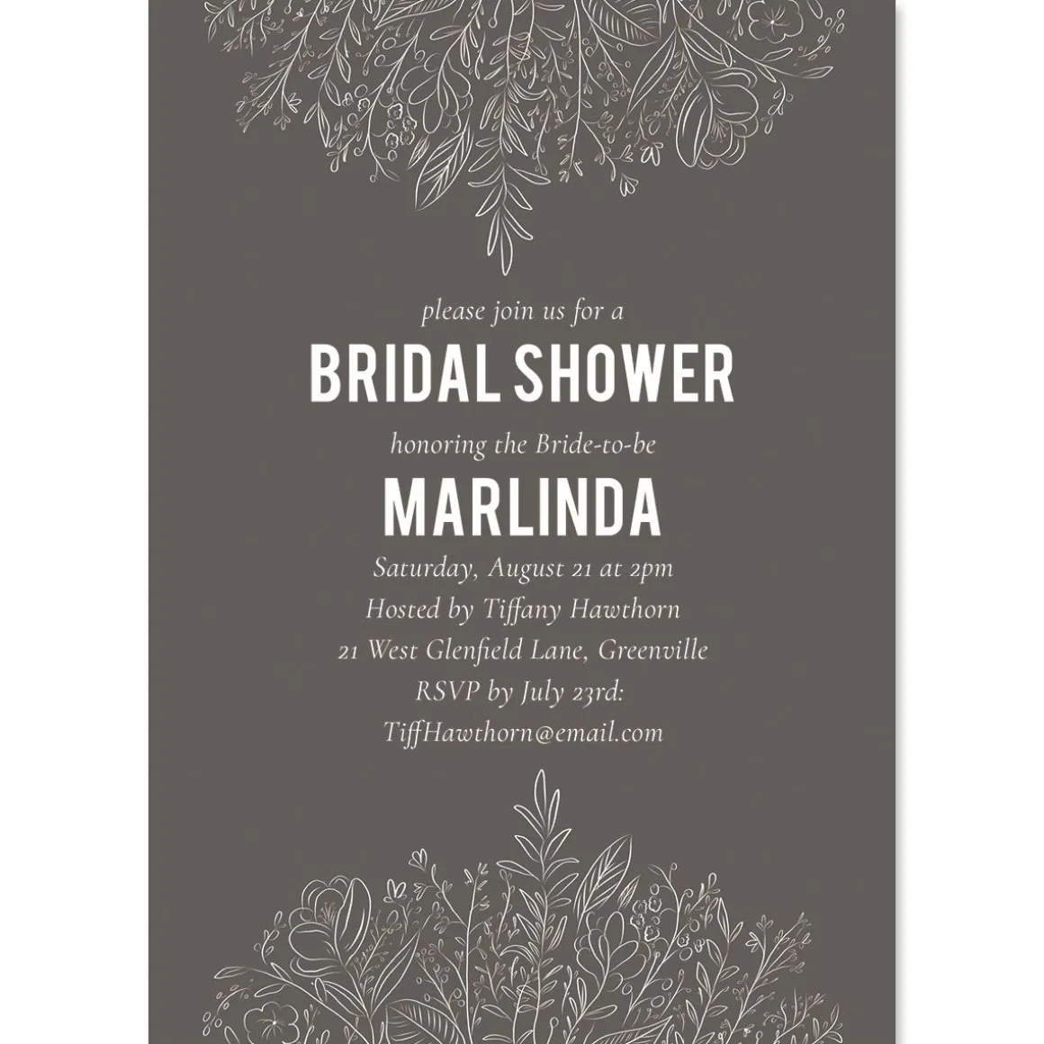 Charcoal Floral Personalized Invitations