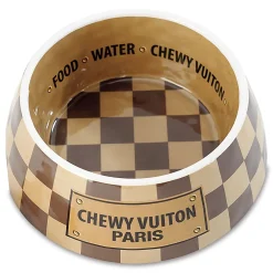 Checkered Chewy Vuiton Pet Bowl