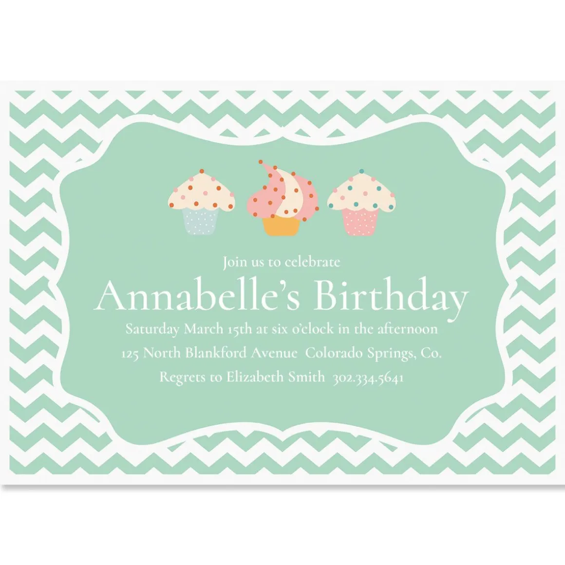Cheveron Cupcake Personalized Birthday Invitations