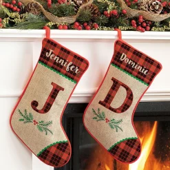 Christmas Plaid Burlap Personalized Stocking
