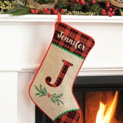 Christmas Plaid Burlap Personalized Stocking