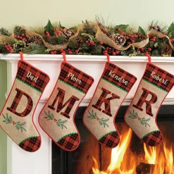 Christmas Plaid Burlap Personalized Stocking