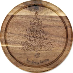 Christmas Word Tree Personalized Acacia Cheese Board Set