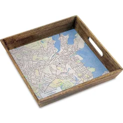 Classic Map Personalized Serving Tray in Burnt Wood