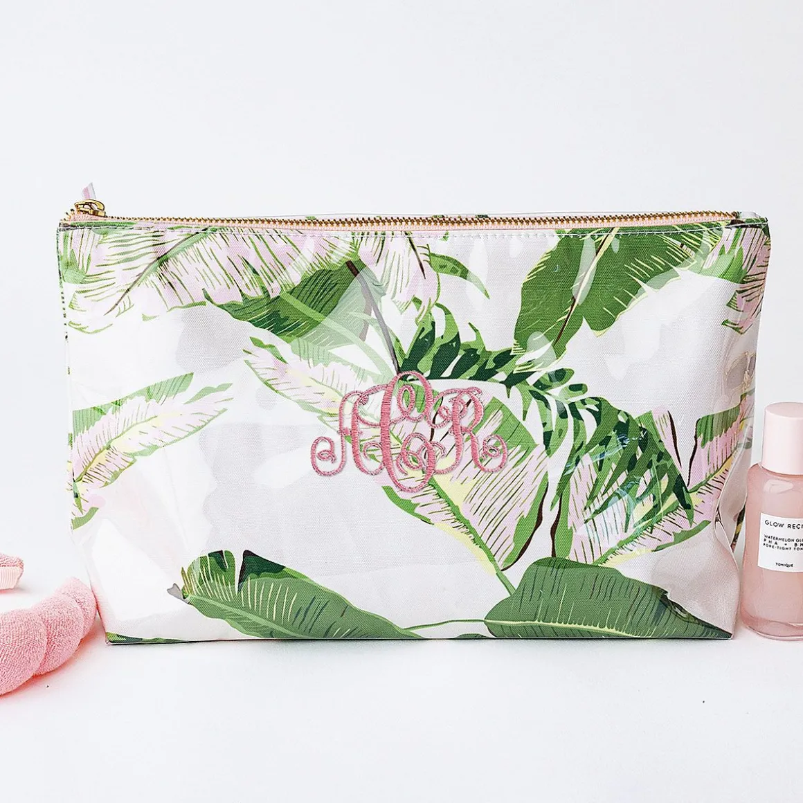 Clear Coated Botanical Cosmetic Personalized Travel Case