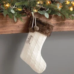 Dark Brown Fur Cuff Cable Knit Personalized Christmas Stocking