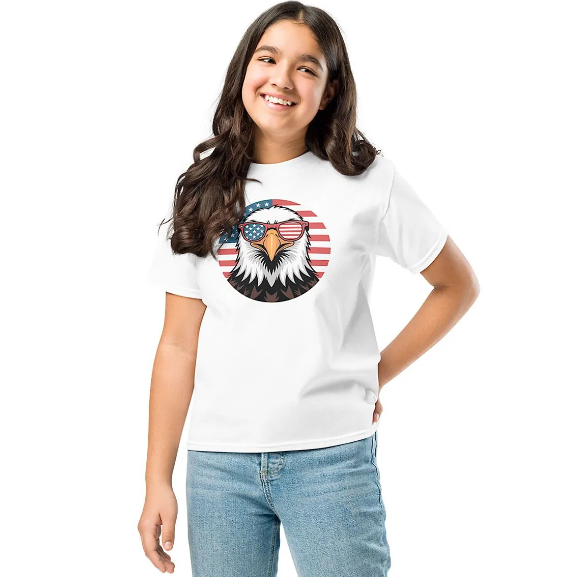 Eagle with Sunglasses Kids White T-Shirt