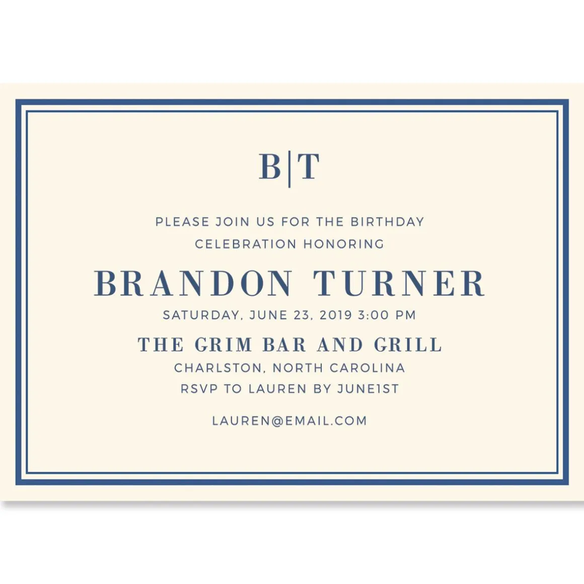 Ecru and Navy Framed Personalized Invitations