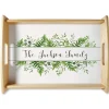 Family Name & Greenery Natural Wood Serving Tray