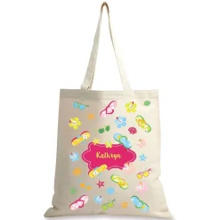 Flip Flop Flowers Personalized Canvas Tote
