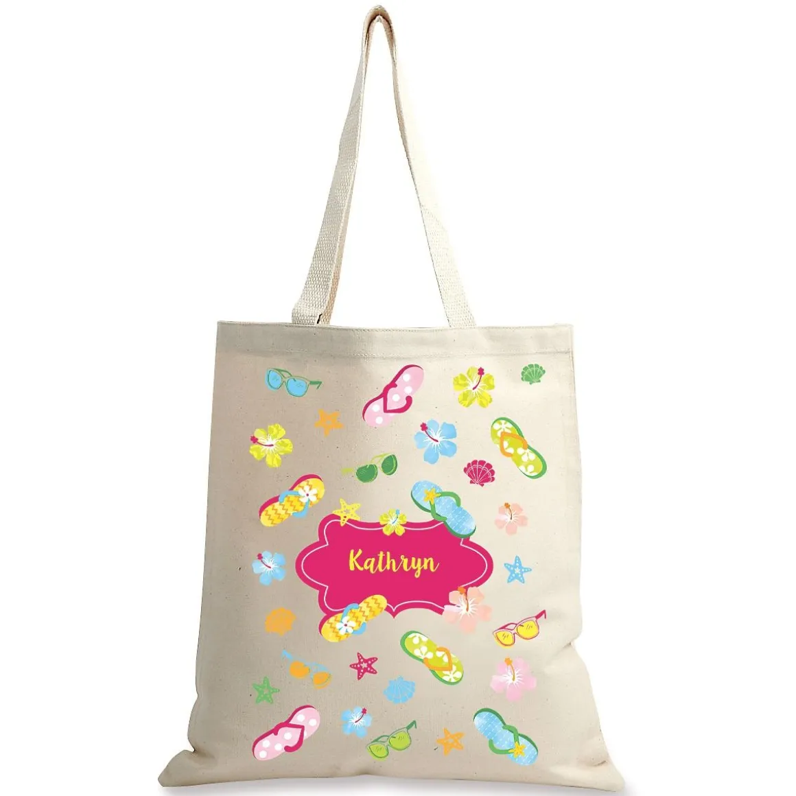 Flip Flop Flowers Personalized Canvas Tote