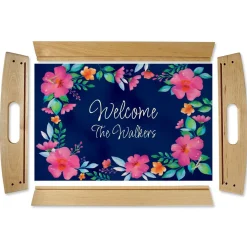 Floral Family Name Natural Wood Serving Tray