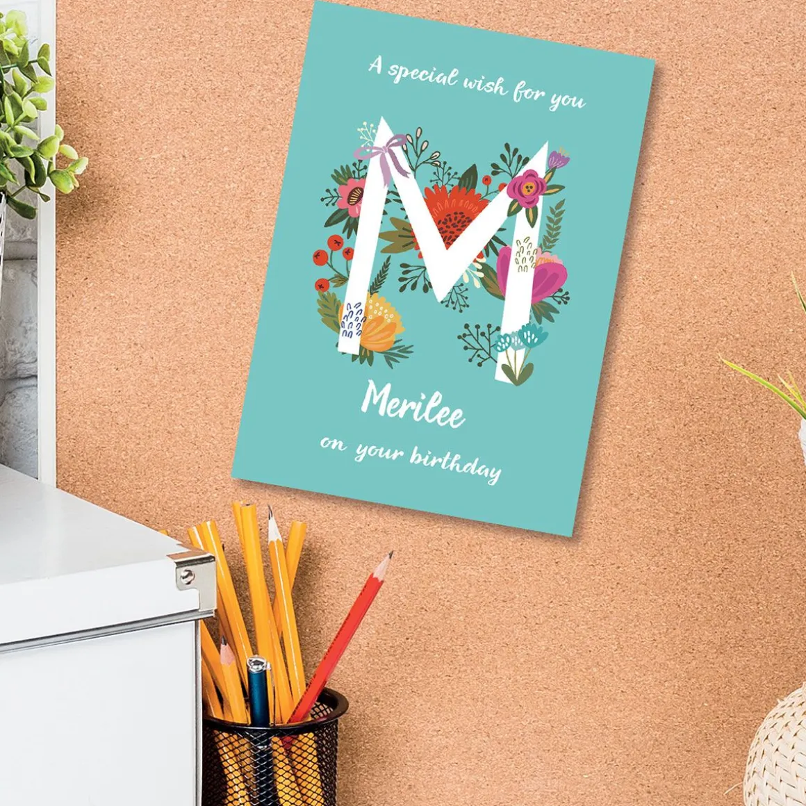 Floral Initial Personalized Birthday Card