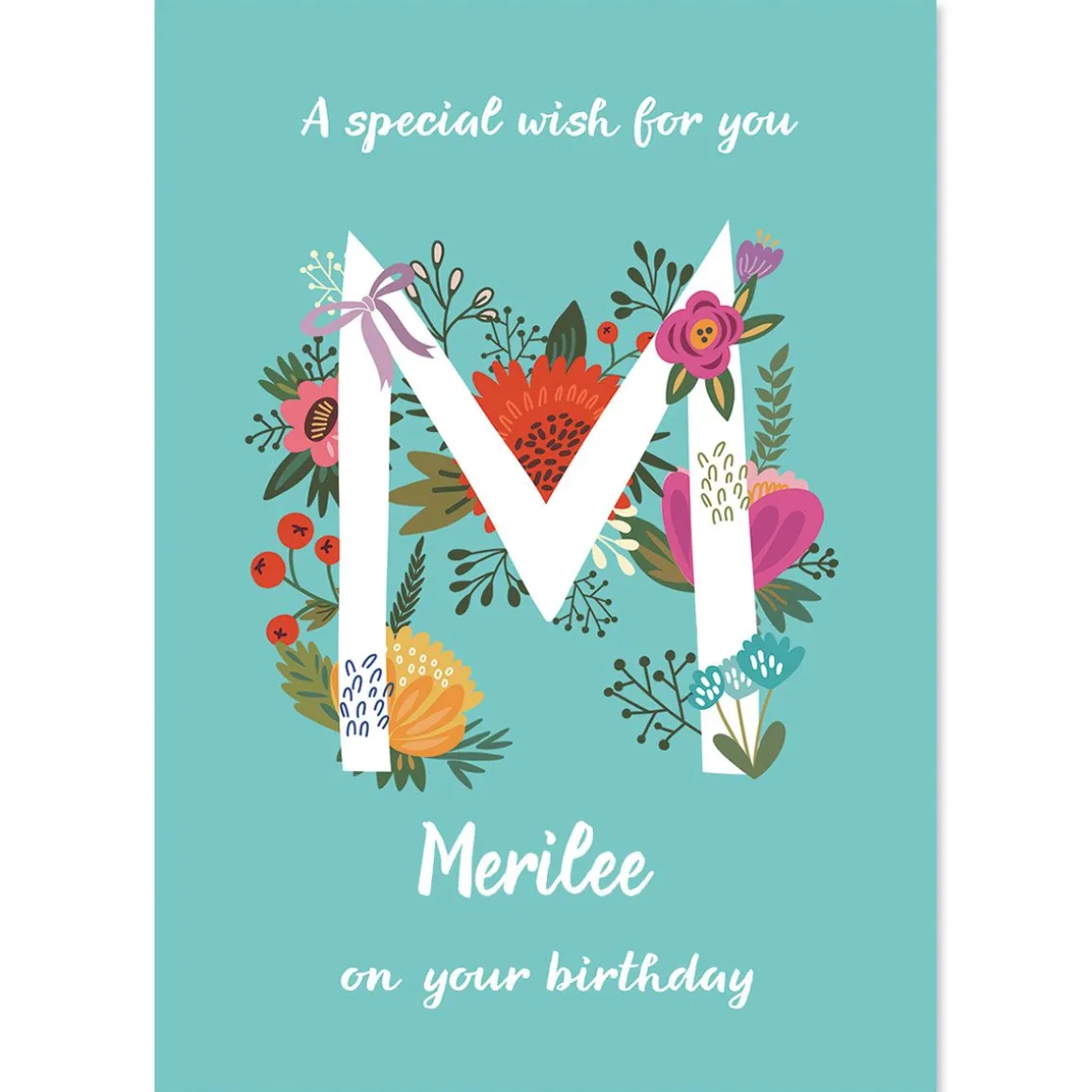 Floral Initial Personalized Birthday Card