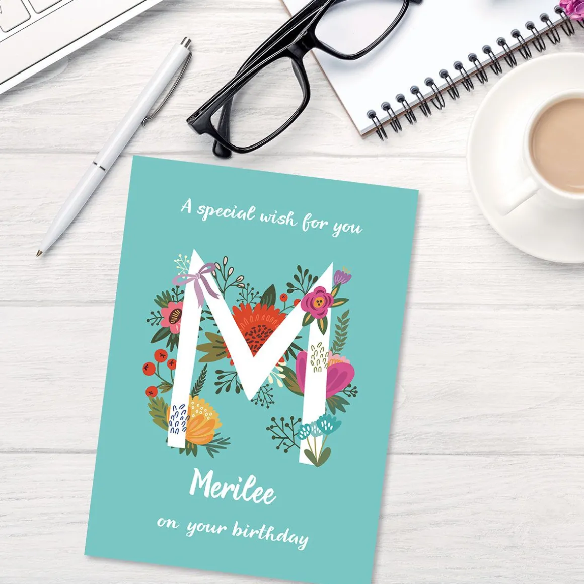 Floral Initial Personalized Birthday Card